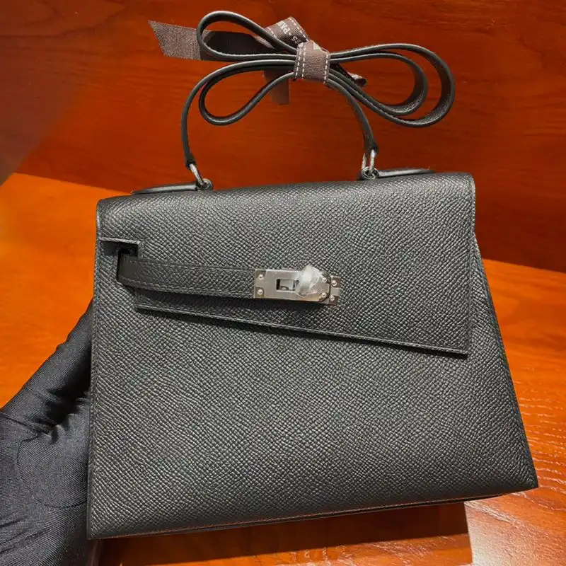 Affordable Hermes Kelly En Desordre Bag Epsom Leather Palladium Hardware In Black