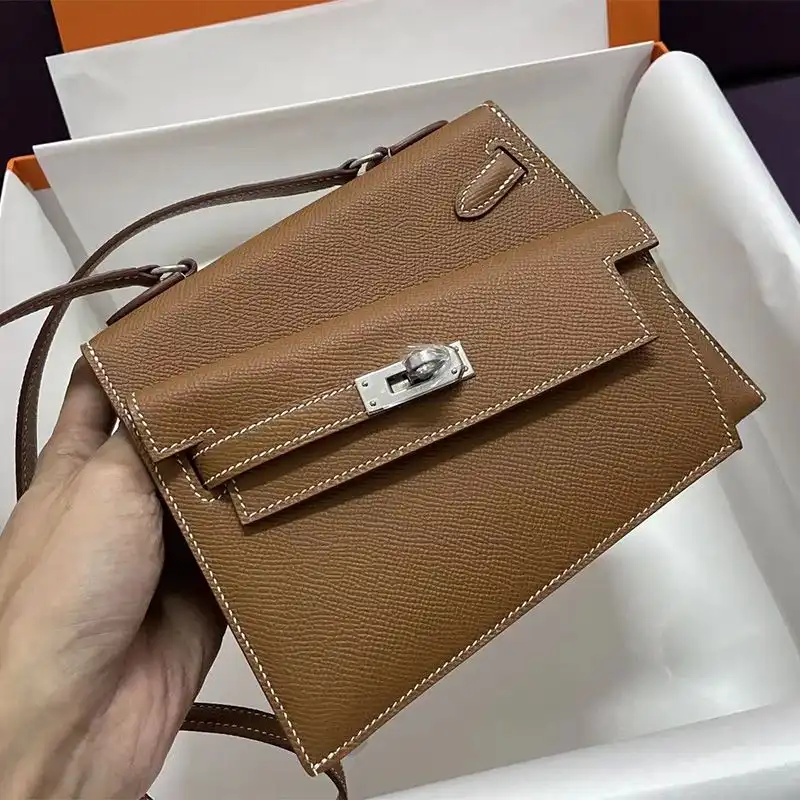 Hermes Kelly En Desordre Bag Epsom Leather Palladium Hardware In Brown