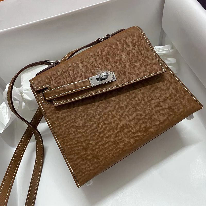 Hermes Kelly En Desordre Bag Epsom Leather Palladium Hardware In Brown