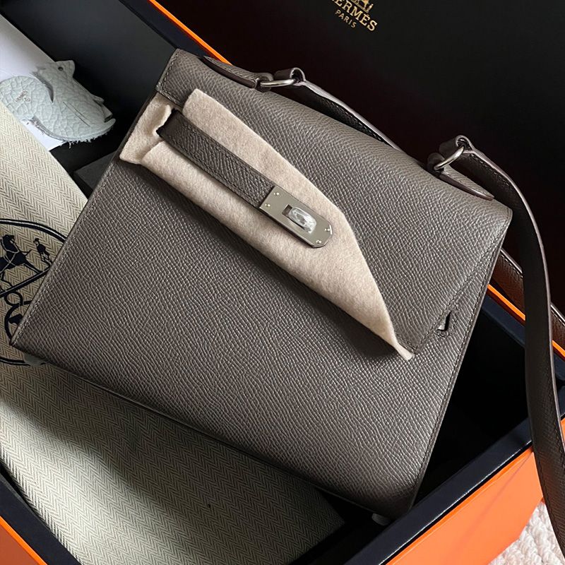 Hermes Kelly En Desordre Bag Epsom Leather Palladium Hardware In Etain Grey