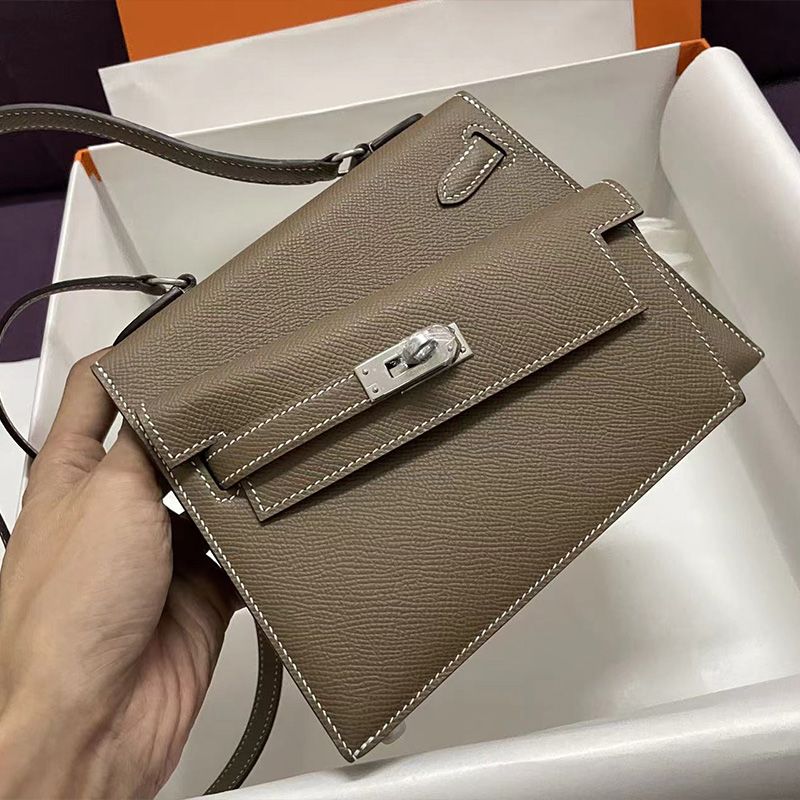 Hermes Kelly En Desordre Bag Epsom Leather Palladium Hardware In Khaki