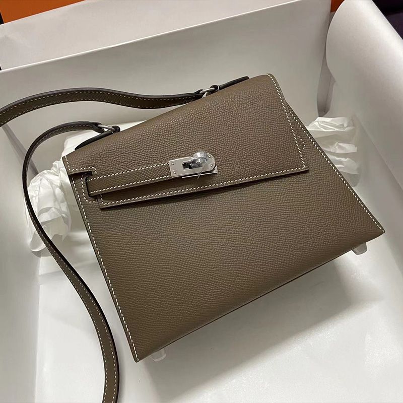 Hermes Kelly En Desordre Bag Epsom Leather Palladium Hardware In Khaki