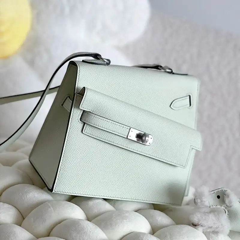 Hermes Kelly En Desordre Bag Epsom Leather Palladium Hardware In Mint Green