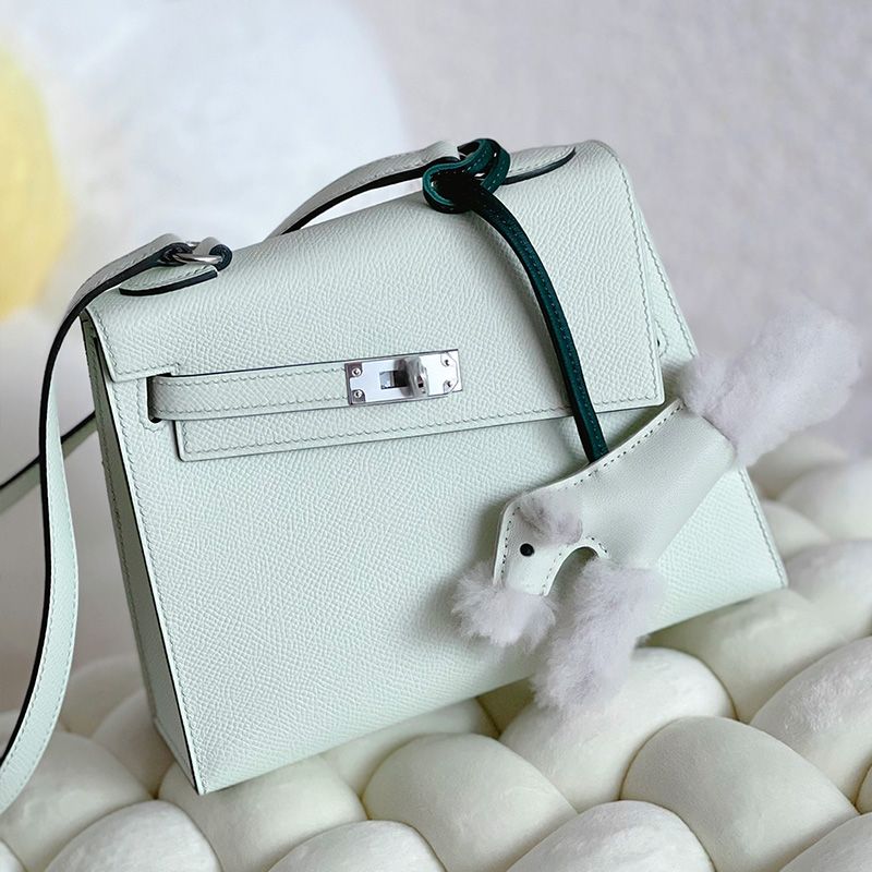 Hermes Kelly En Desordre Bag Epsom Leather Palladium Hardware In Mint Green