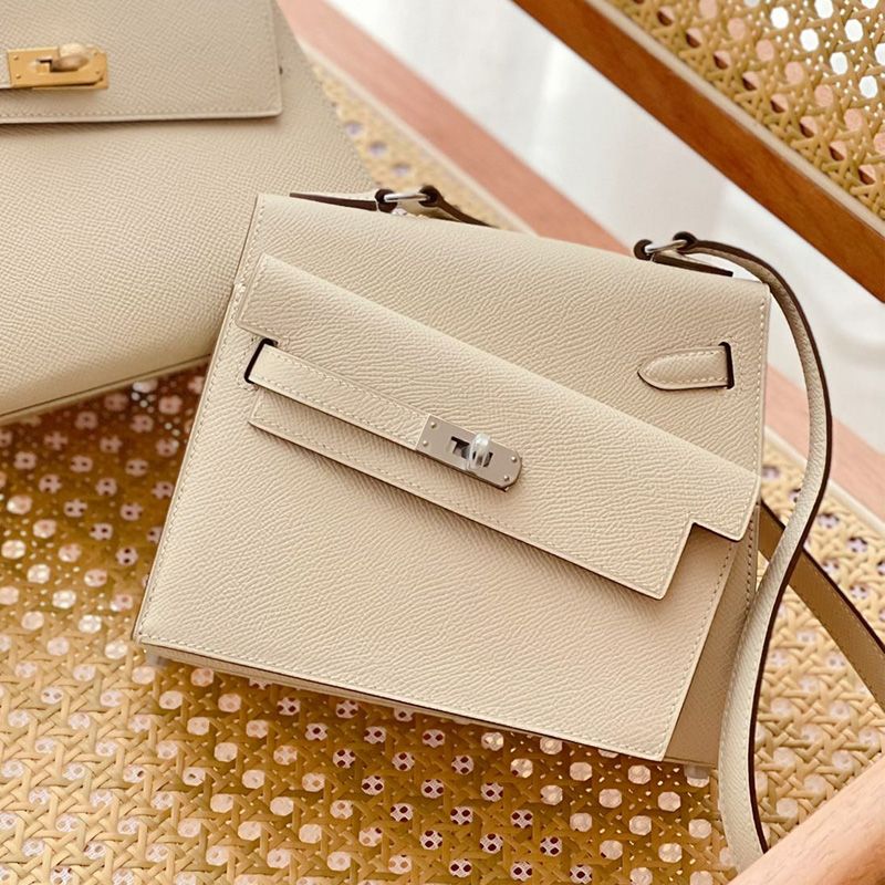 Hermes Kelly En Desordre Bag Epsom Leather Palladium Hardware In White