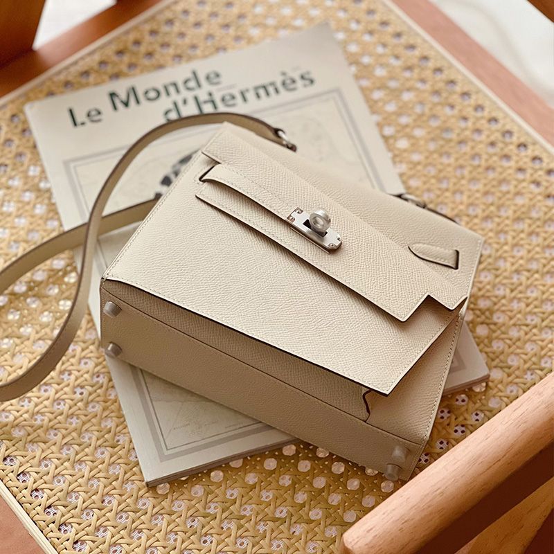 Hermes Kelly En Desordre Bag Epsom Leather Palladium Hardware In White