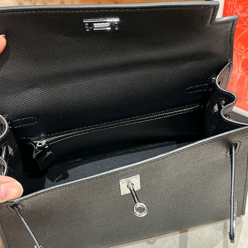 Hermes Kelly Bag Epsom Leather Palladium Hardware In Black