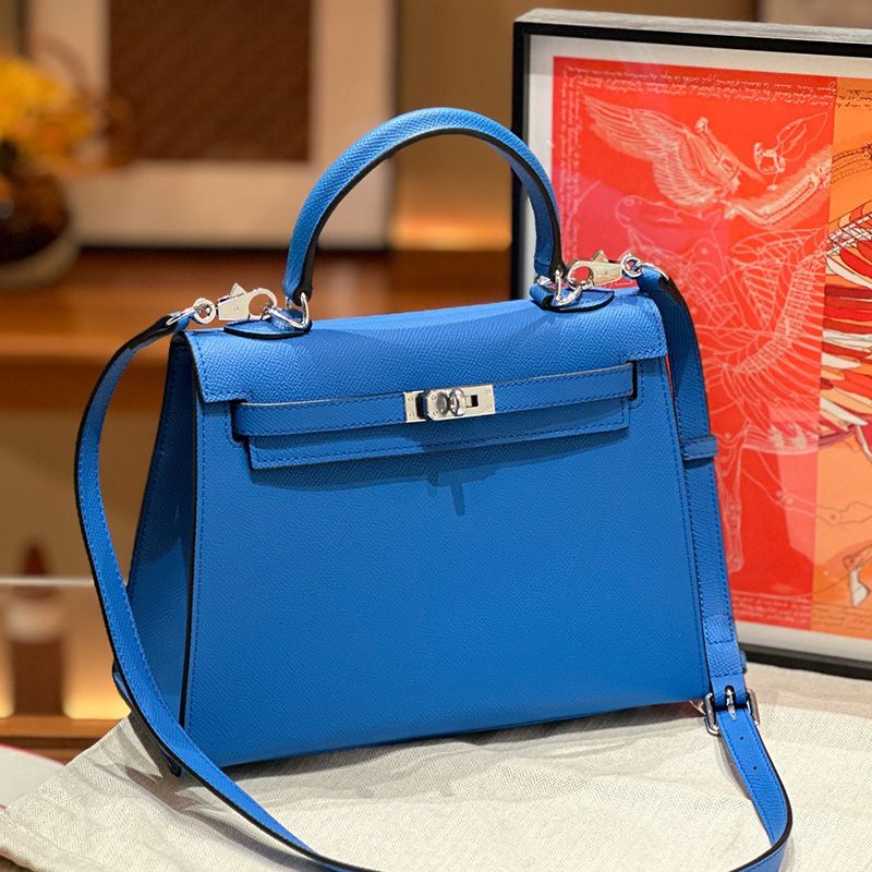 Hermes Kelly Bag Epsom Leather Palladium Hardware In Blue