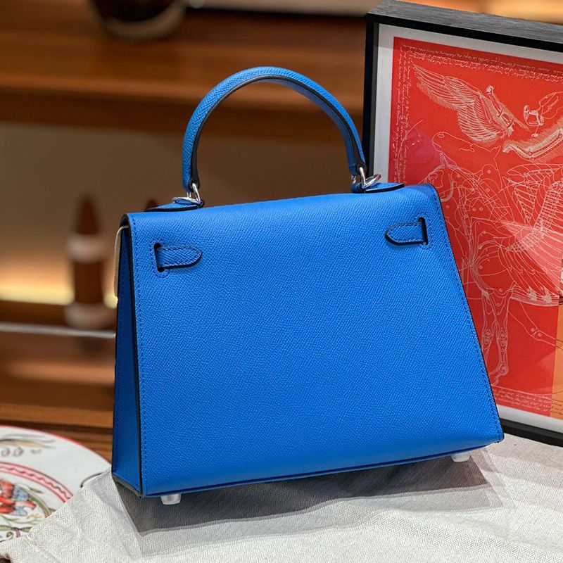 Hermes Kelly Bag Epsom Leather Palladium Hardware In Blue