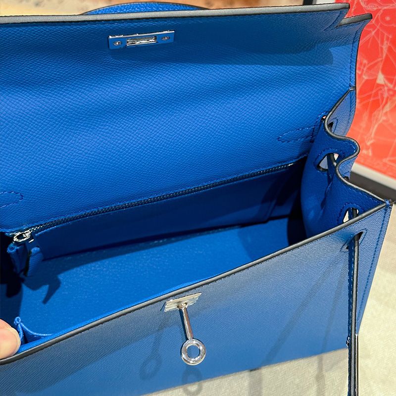 Hermes Kelly Bag Epsom Leather Palladium Hardware In Blue