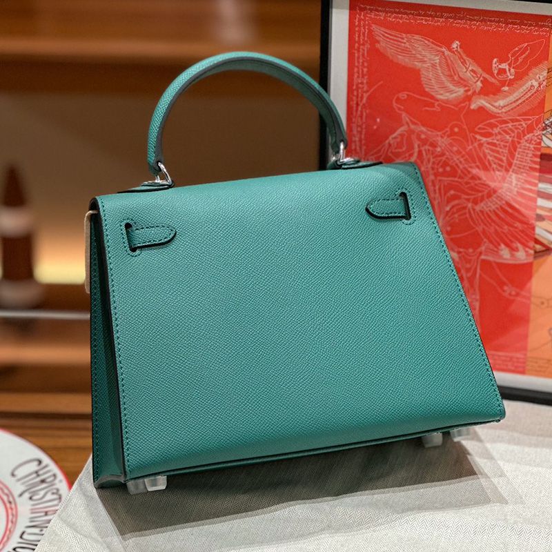 Hermes Kelly Bag Epsom Leather Palladium Hardware In Green