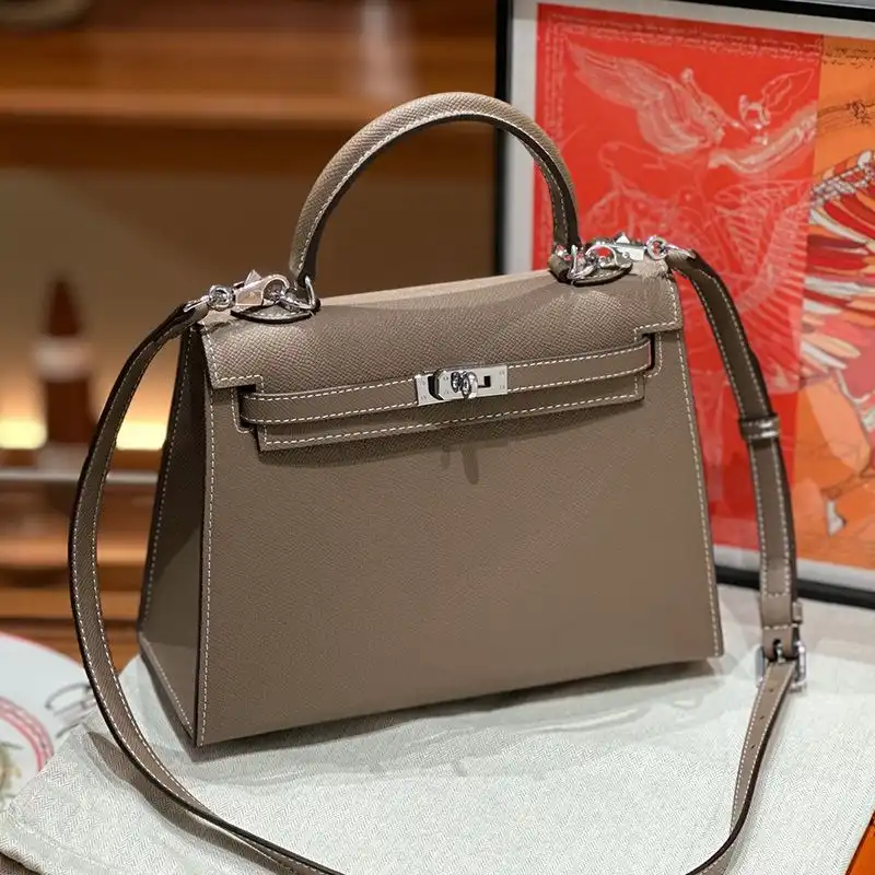 Hermes Kelly Bag Epsom Leather Palladium Hardware In Khaki