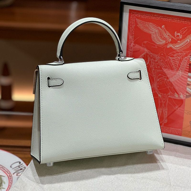 Hermes Kelly Bag Epsom Leather Palladium Hardware In Light Green