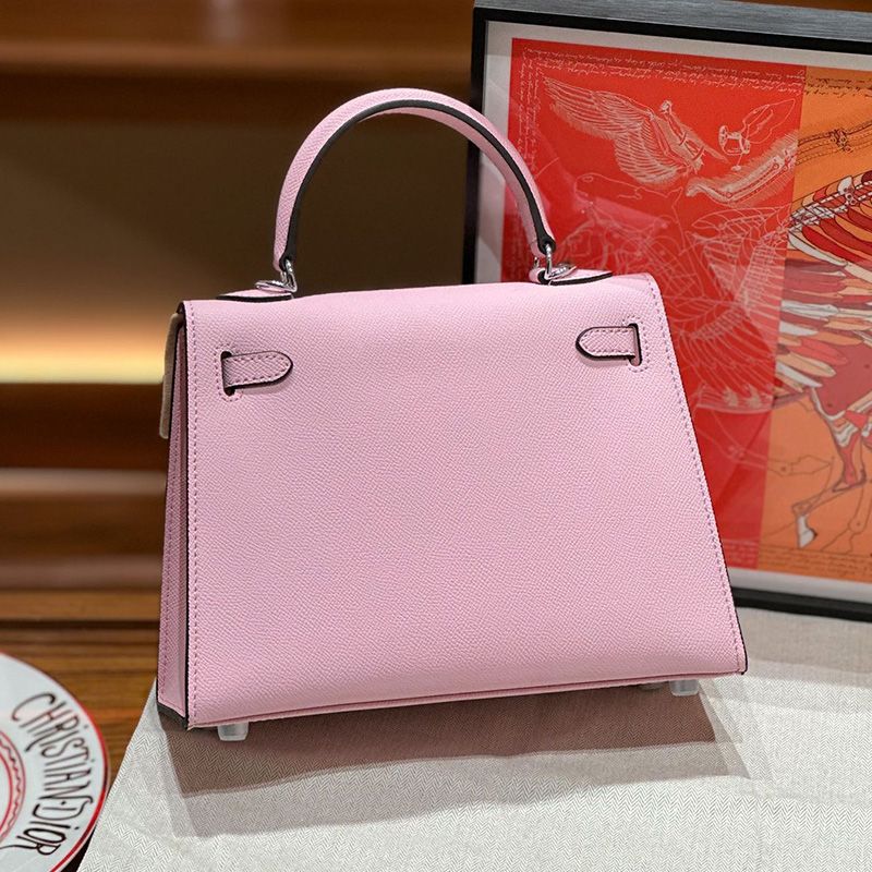 Hermes Kelly Bag Epsom Leather Palladium Hardware In Pink