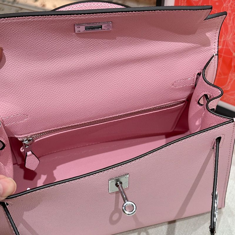 Hermes Kelly Bag Epsom Leather Palladium Hardware In Pink