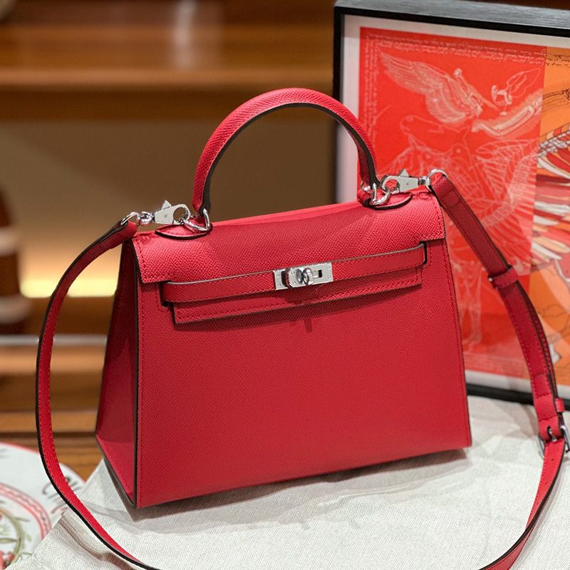 Hermes Kelly Bag Epsom Leather Palladium Hardware In Red