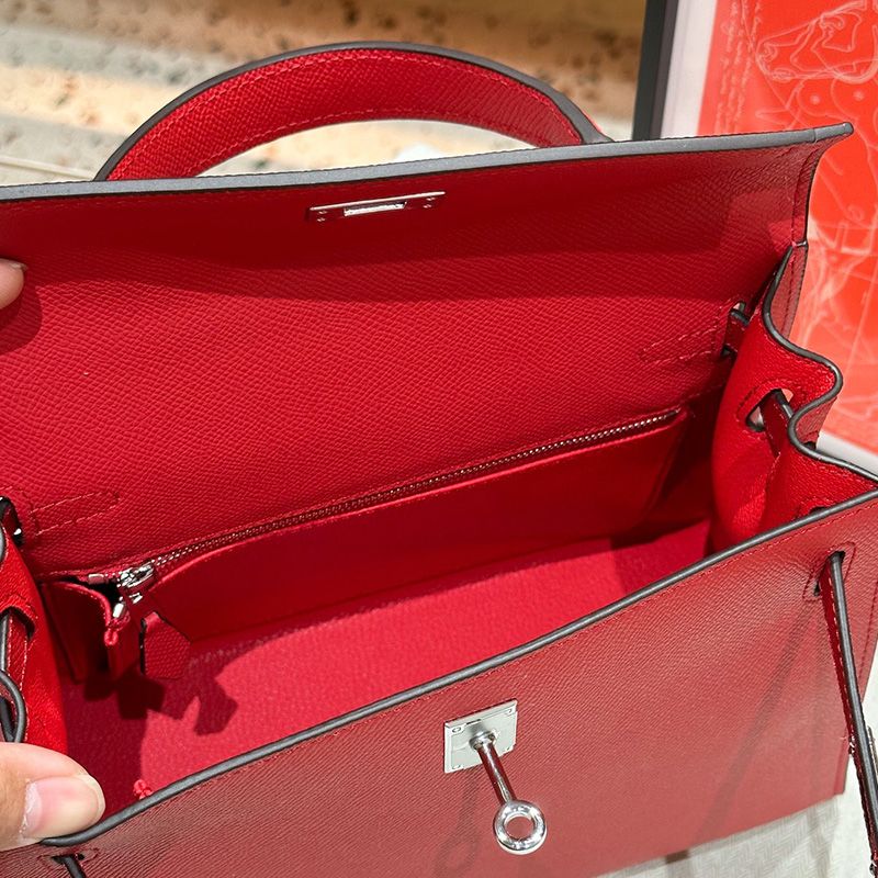 Hermes Kelly Bag Epsom Leather Palladium Hardware In Red