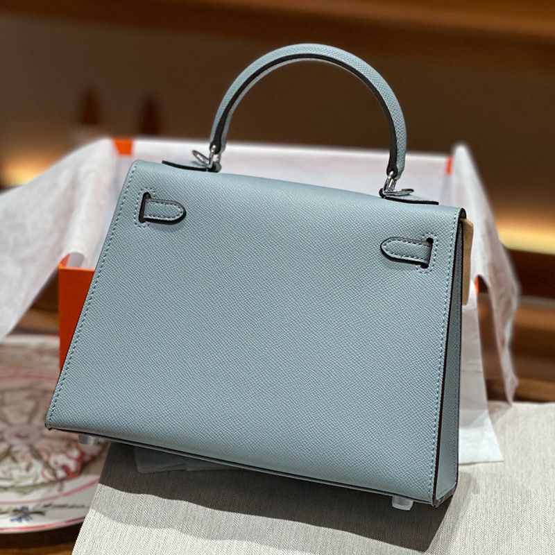 Hermes Kelly Bag Epsom Leather Palladium Hardware In Sky Blue