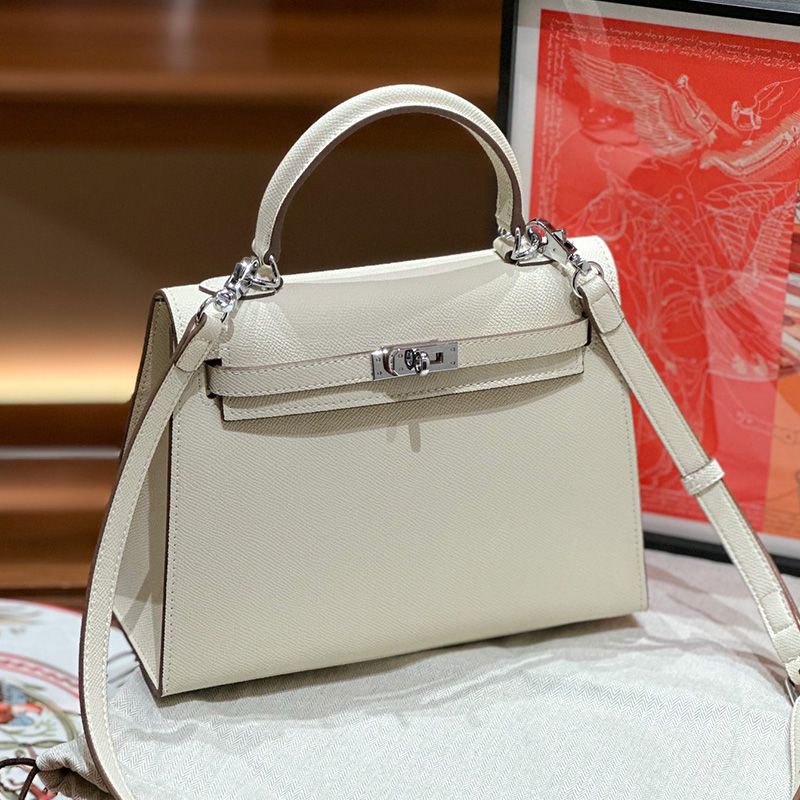 Hermes Kelly Bag Epsom Leather Palladium Hardware In White