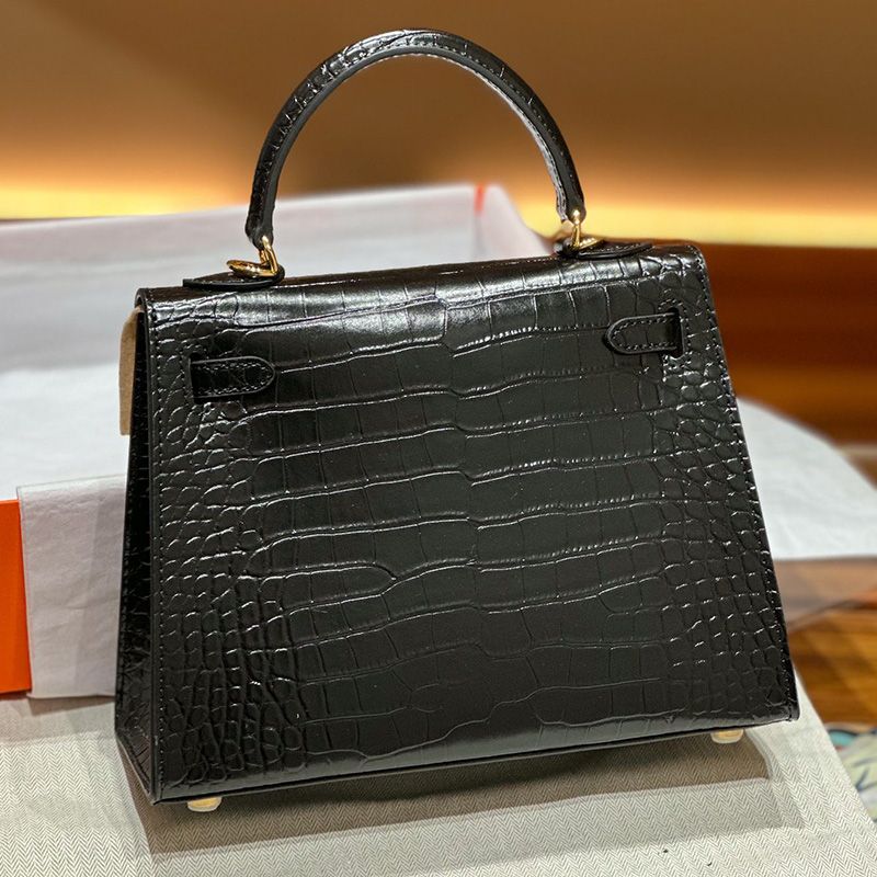 Hermes Kelly Bag Alligator Leather Gold Hardware In Black