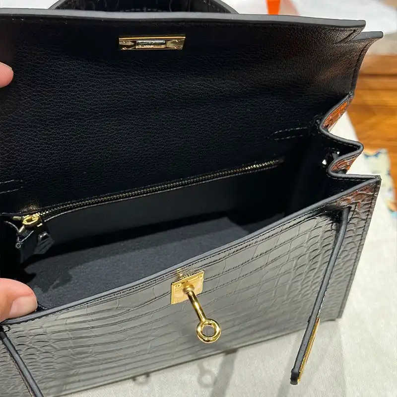 Affordable Hermes Kelly Bag Alligator Leather Gold Hardware In Black