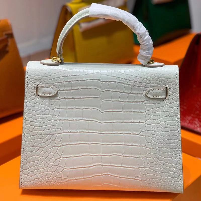 Hermes Kelly Bag Alligator Leather Gold Hardware In White