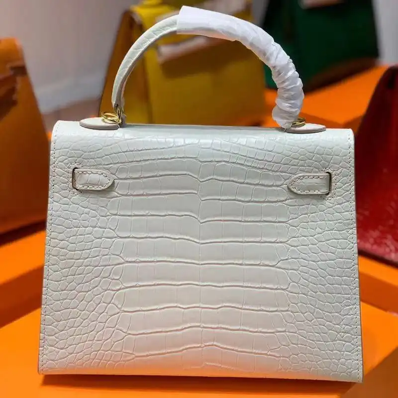 Affordable Hermes Kelly Bag Alligator Leather Gold Hardware In White