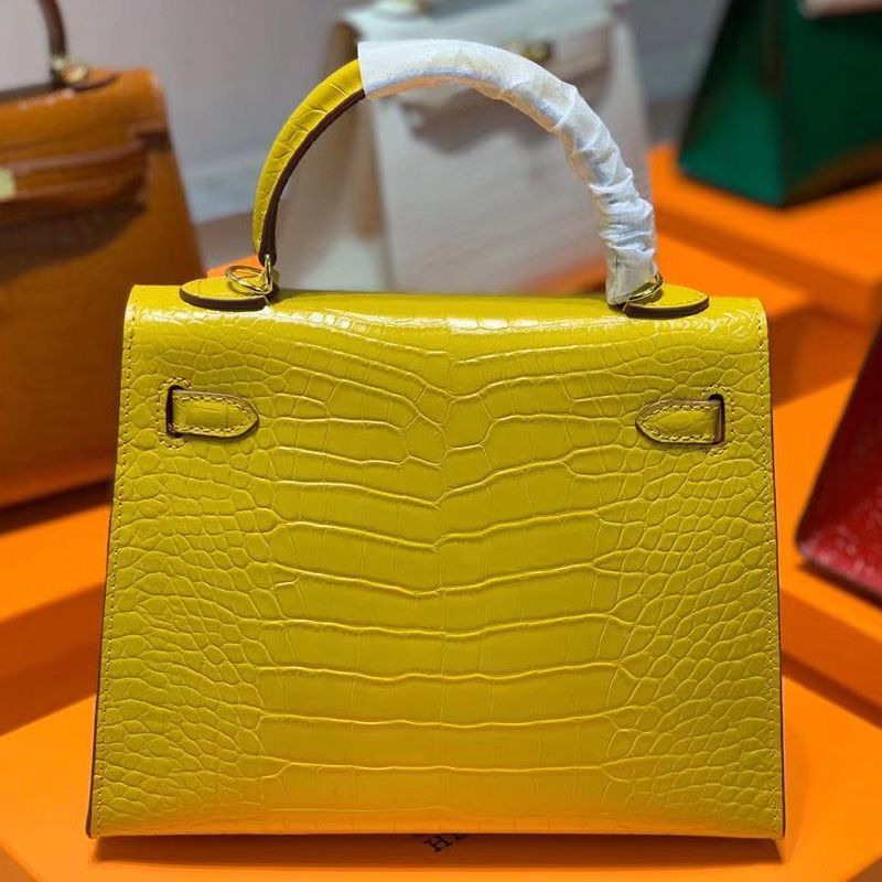 Hermes Kelly Bag Alligator Leather Gold Hardware In Yellow