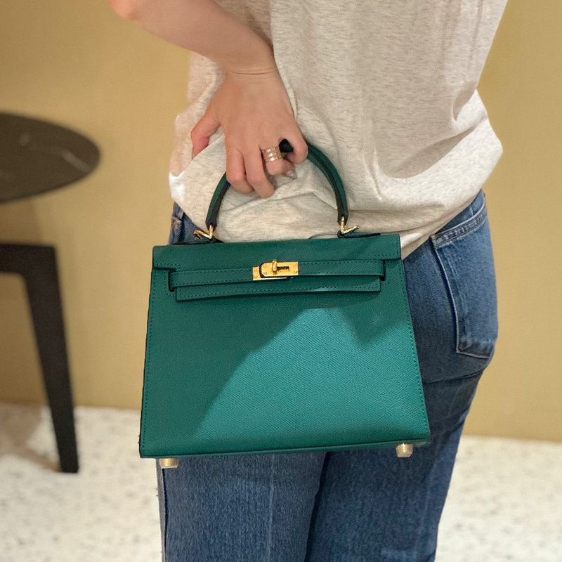 Hermes Kelly Bag Epsom Leather Gold Hardware In Green