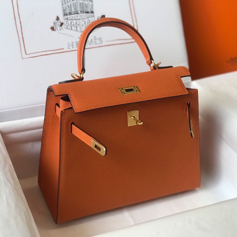 Hermes Kelly Bag Epsom Leather Gold Hardware In Orange