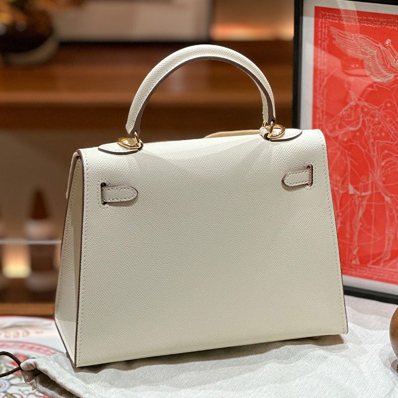 Hermes Kelly Bag Epsom Leather Gold Hardware In White