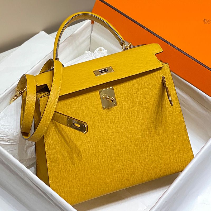 Hermes Kelly Bag Epsom Leather Gold Hardware In Yellow