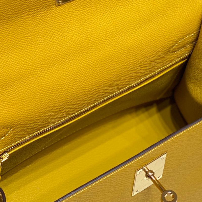 Hermes Kelly Bag Epsom Leather Gold Hardware In Yellow