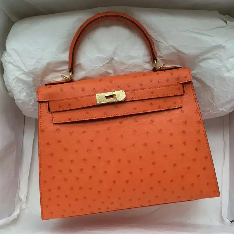 Cheap Hermes Kelly Bag Ostrich Leather Gold Hardware In Orange