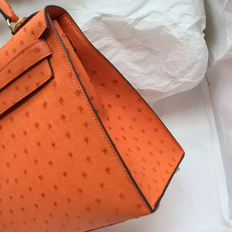 Cheap Hermes Kelly Bag Ostrich Leather Gold Hardware In Orange