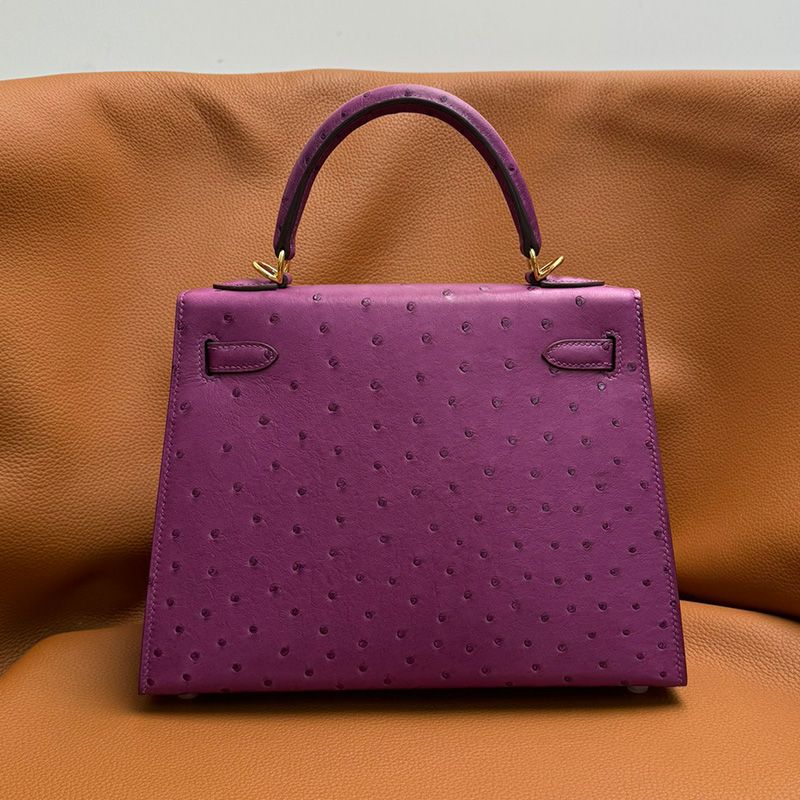 Hermes Kelly Bag Ostrich Leather Gold Hardware In Purple