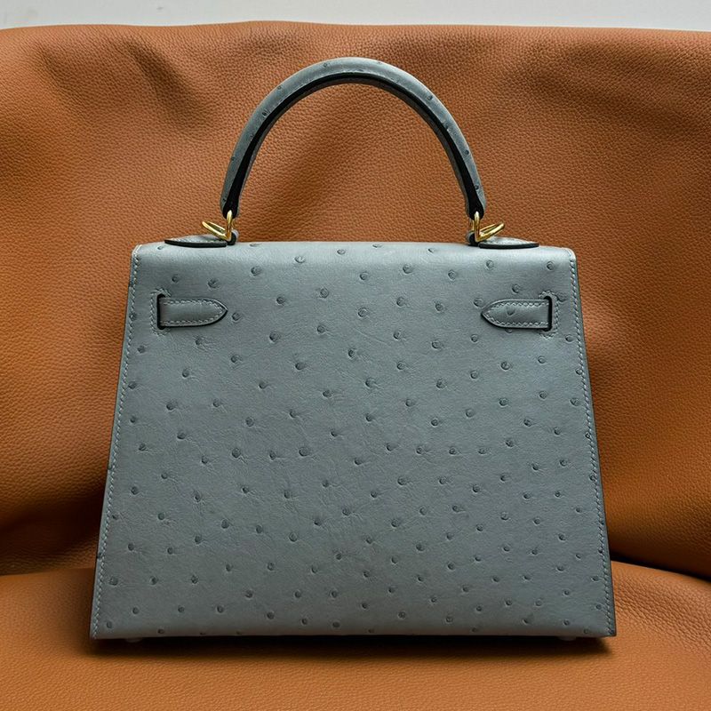 Hermes Kelly Bag Ostrich Leather Gold Hardware In Sky Blue