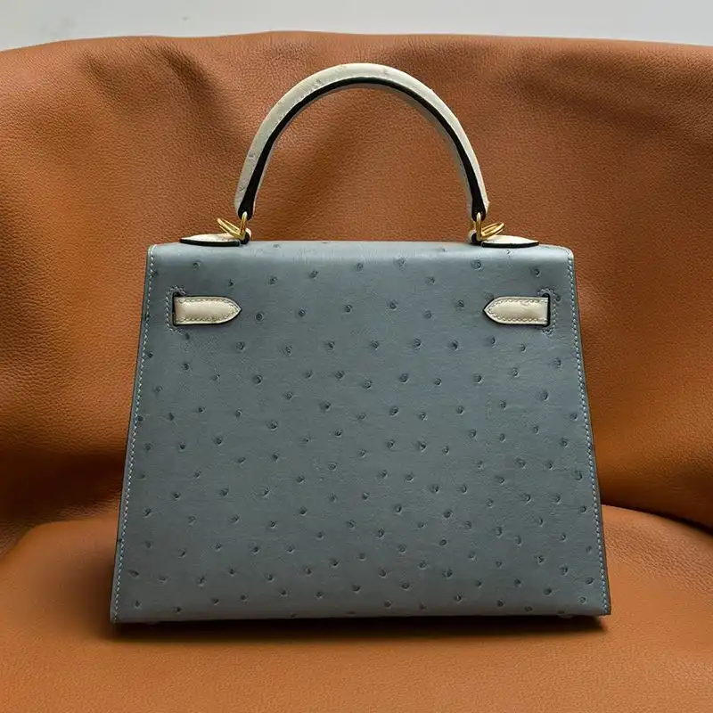 Cheap Hermes Kelly Bag Ostrich Leather Gold Hardware In Sky Blue White