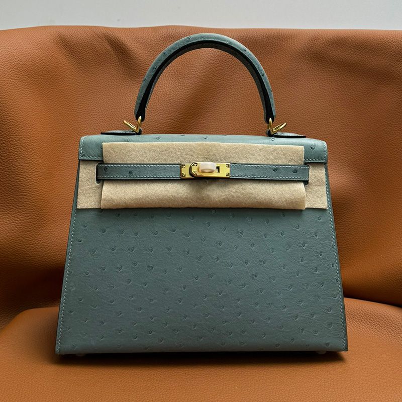 Hermes Kelly Bag Ostrich Leather Gold Hardware In Teal