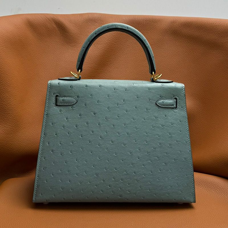 Hermes Kelly Bag Ostrich Leather Gold Hardware In Teal