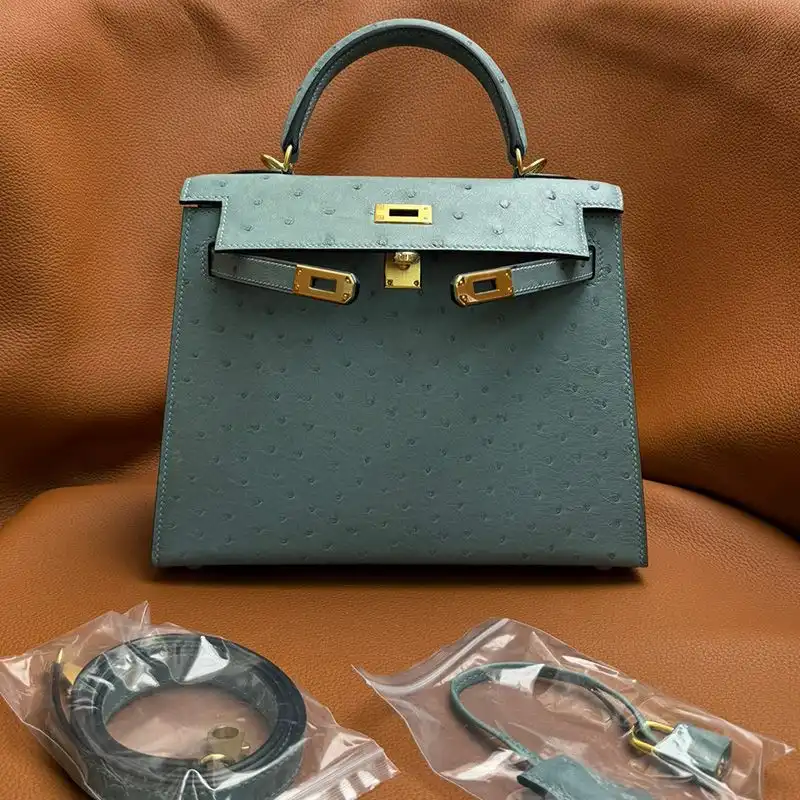 Cheap Hermes Kelly Bag Ostrich Leather Gold Hardware In Teal