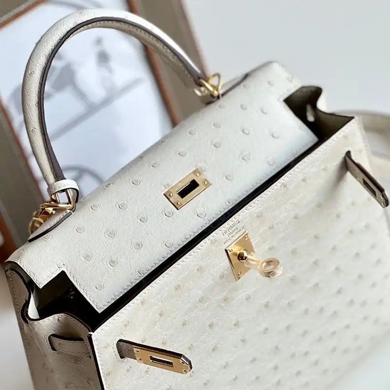 Cheap Hermes Kelly Bag Ostrich Leather Gold Hardware In White