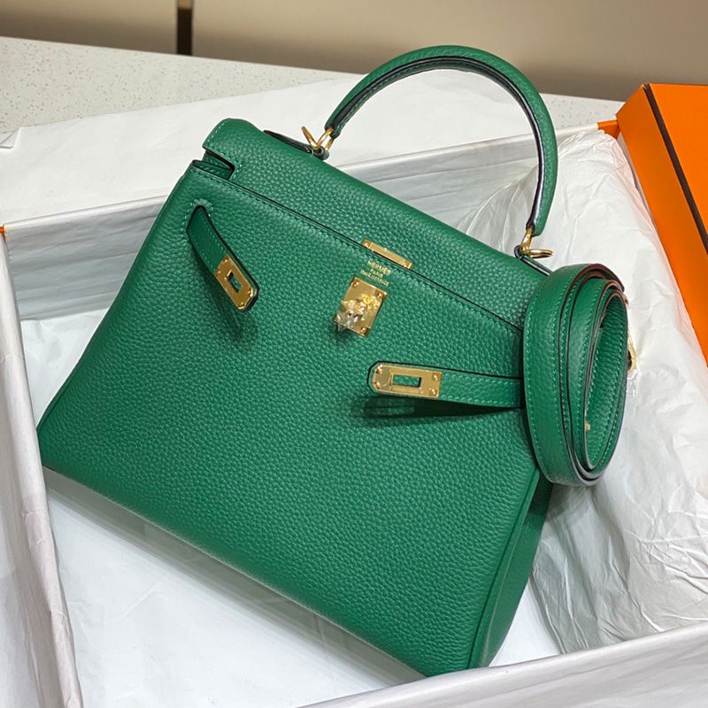 Hermes Kelly Bag Togo Leather Gold Hardware In Green