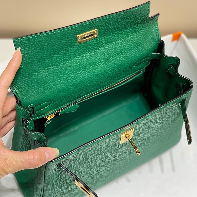 Hermes Kelly Bag Togo Leather Gold Hardware In Green