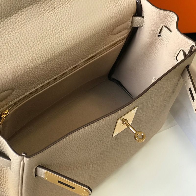 Hermes Kelly Bag Togo Leather Gold Hardware In Grey