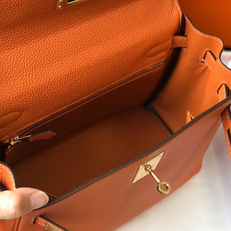 Hermes Kelly Bag Togo Leather Gold Hardware In Orange