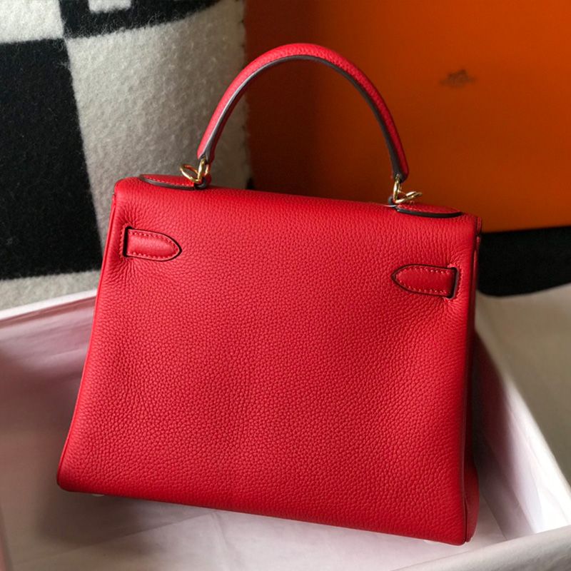 Hermes Kelly Bag Togo Leather Gold Hardware In Red