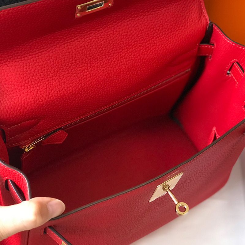 Hermes Kelly Bag Togo Leather Gold Hardware In Red