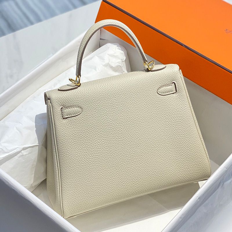 Hermes Kelly Bag Togo Leather Gold Hardware In White