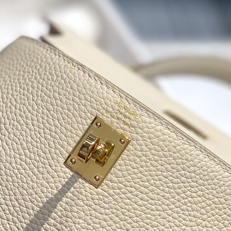 Hermes Kelly Bag Togo Leather Gold Hardware In White